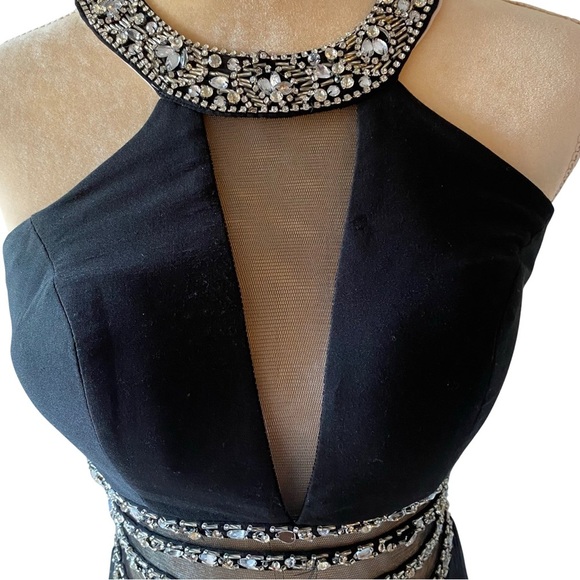 Bee Darlin Womens  Long Black Beaded Sheer Front Waist Front Slit Junior Sz  1/2 - Picture 9 of 16